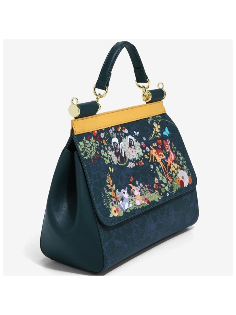 RARE Loungefly Dark Teal BAMBI Forest Top-Handle Satchel with GOLF Trim - Picture 4 of 4